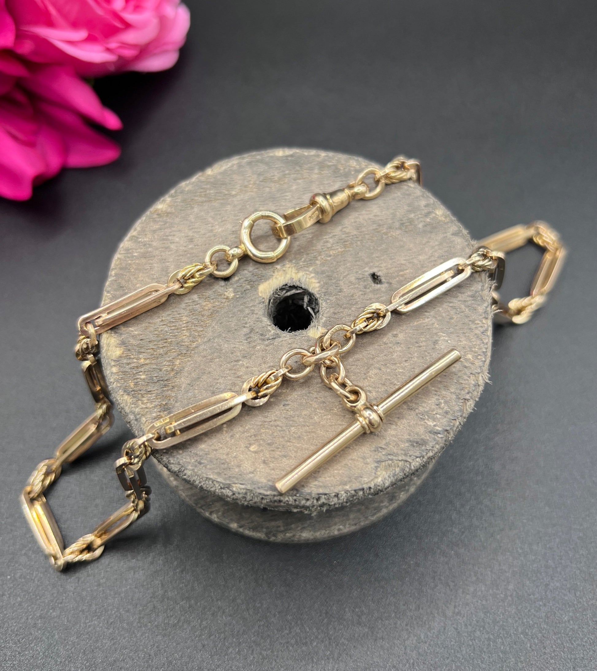 Antique 9ct Yellow Gold, Albert Chain Necklace: Edwardian Fancy Paperclip Link
