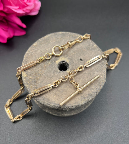 Antique 9ct Yellow Gold, Albert Chain Necklace: Edwardian Fancy Paperclip Link