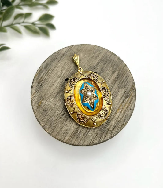 Antique 15 Carat Yellow Gold Locket/Pendant With Enamel And Gemstones