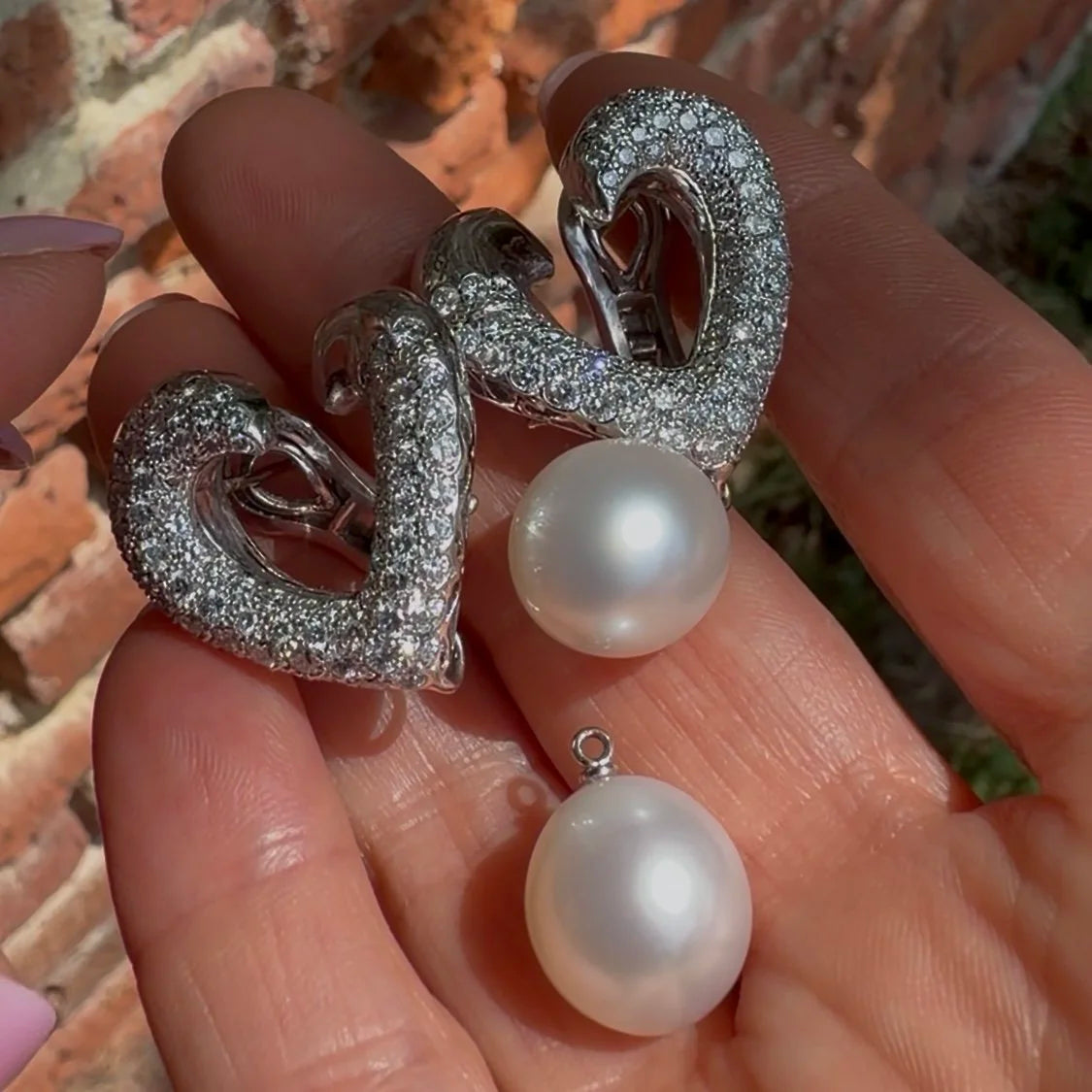 Asprey 18 Carat White Gold South Sea Pearl and Diamond Day and Night Earrings