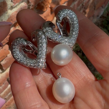 Asprey 18 Carat White Gold South Sea Pearl and Diamond Day and Night Earrings