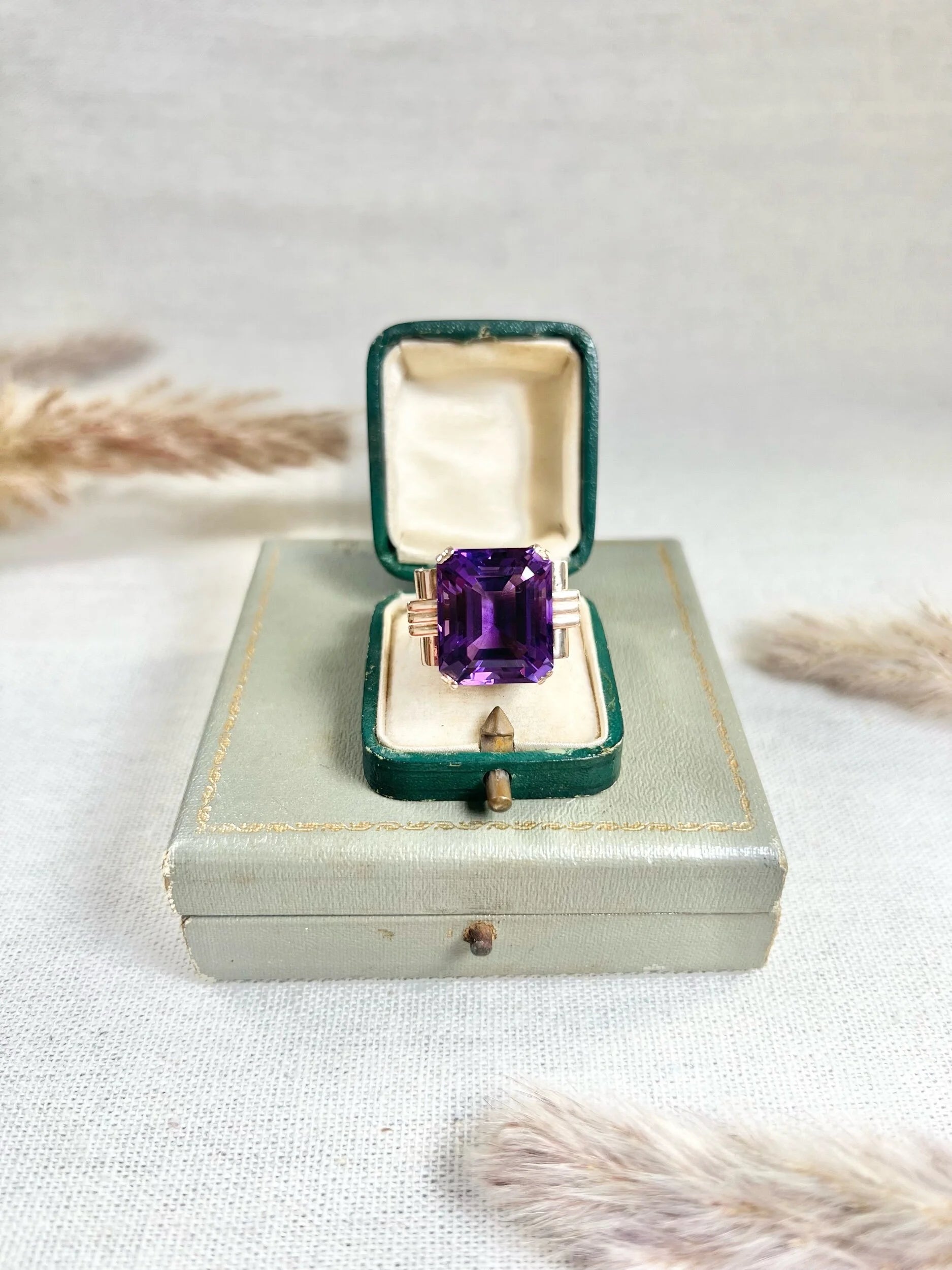 Vintage 14 Carat Yellow Gold Large Amethyst Cocktail Ring, Circa 1940