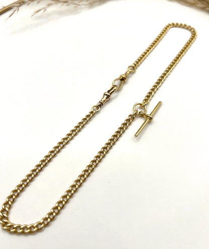 Antique 18 Carat Yellow Gold Albert Chain Necklace: Edwardian Curb Link