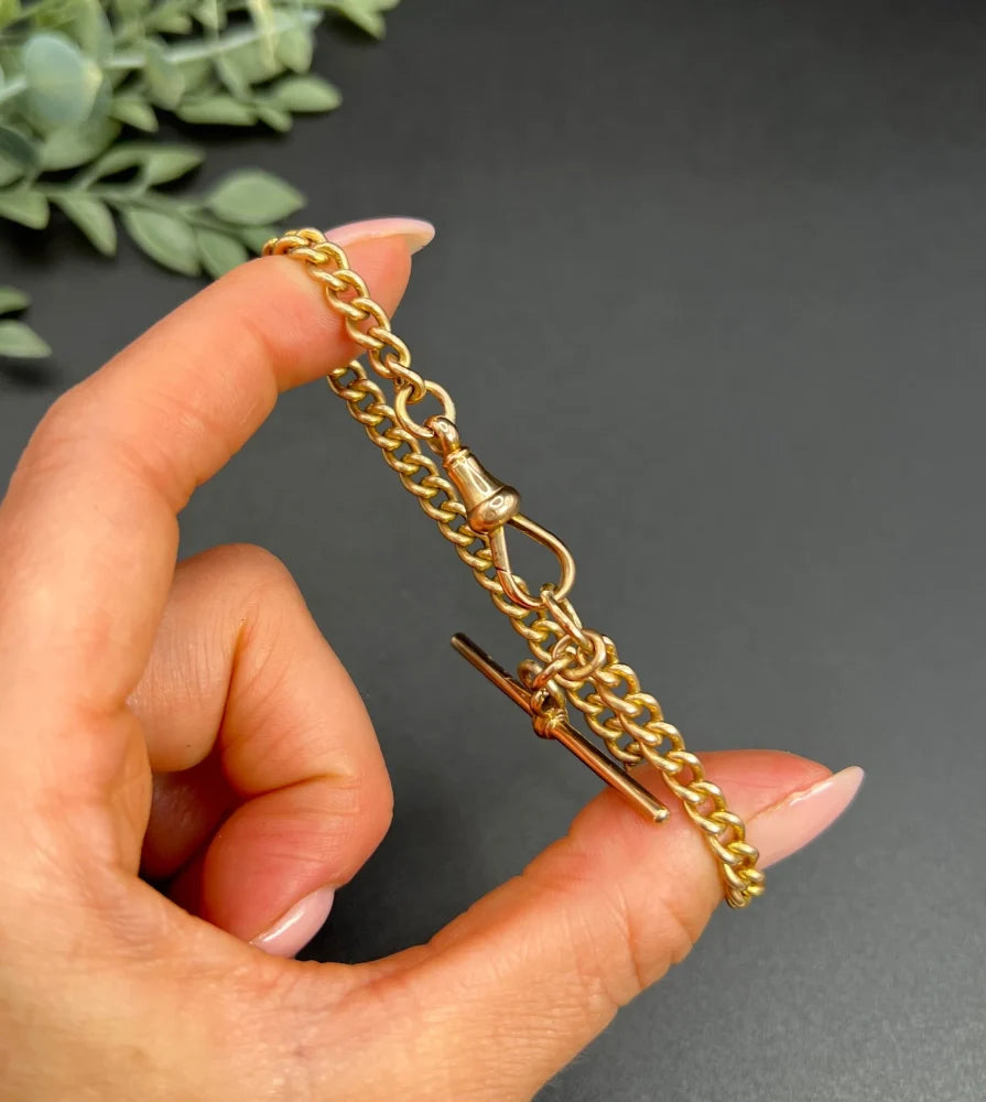 Victorian 15 Carat Rose Gold Curb Link Albert Bracelet