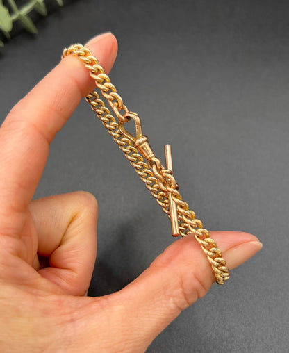 Vintage Antique 9ct Rose Gold Curb Link Albert Bracelet, Birmingham 1929
