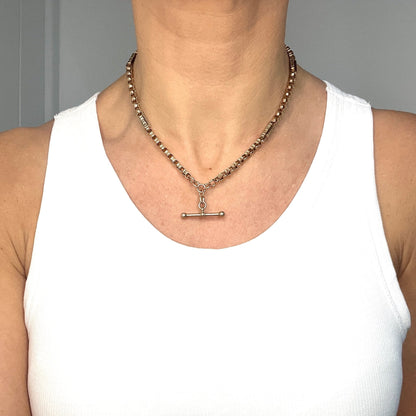 Edwardian Antique 9ct Rose Gold Fancy Paperclip Link Albert Chain Necklace