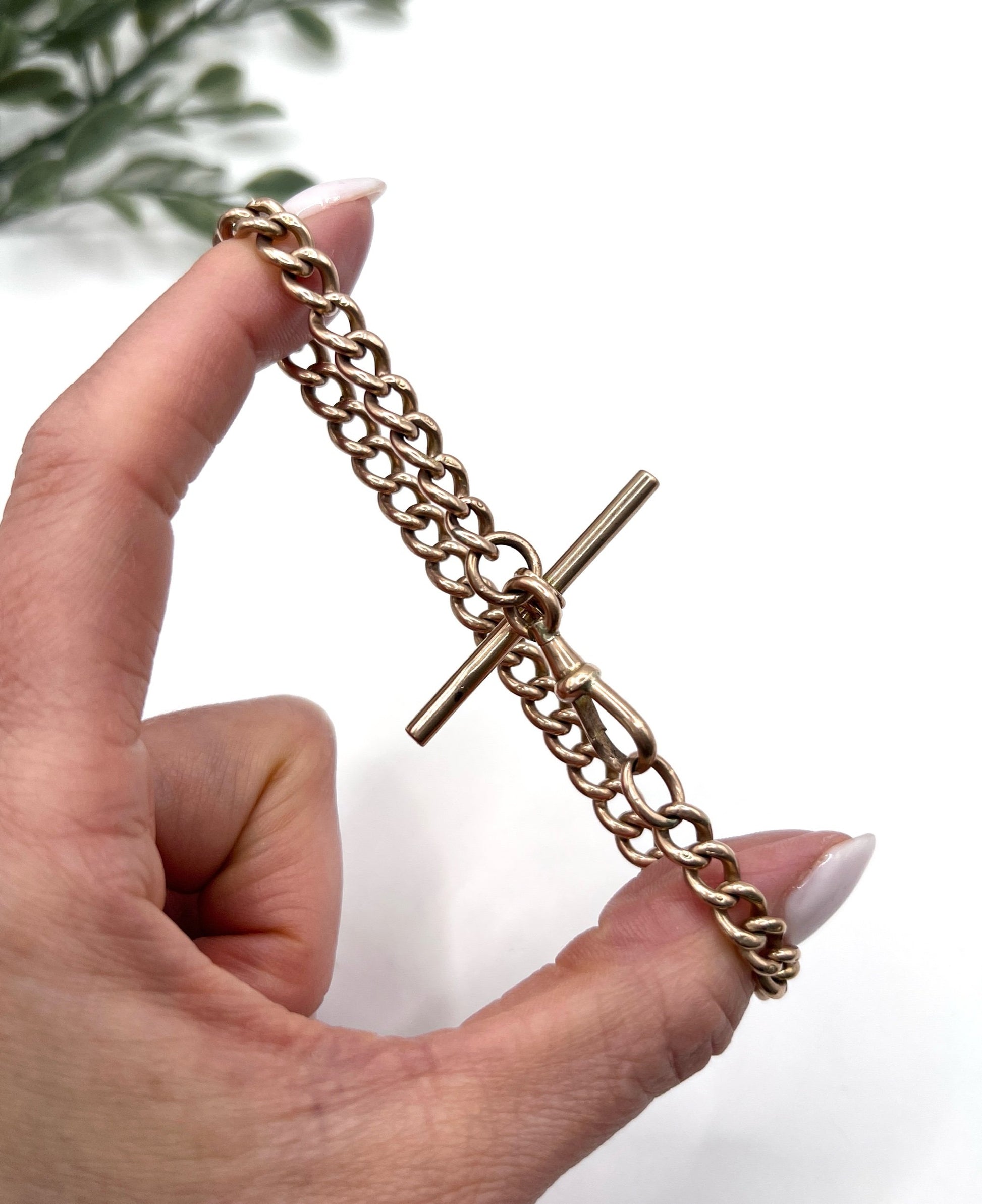 Antique 9 Carat Rose Gold Curb Link Albert Bracelet, Circa 1900