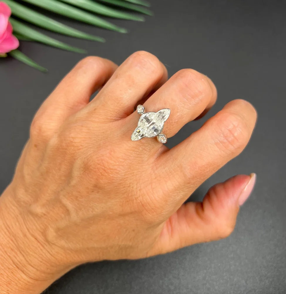 Vintage 2ct Marquise Diamond Navette Ring