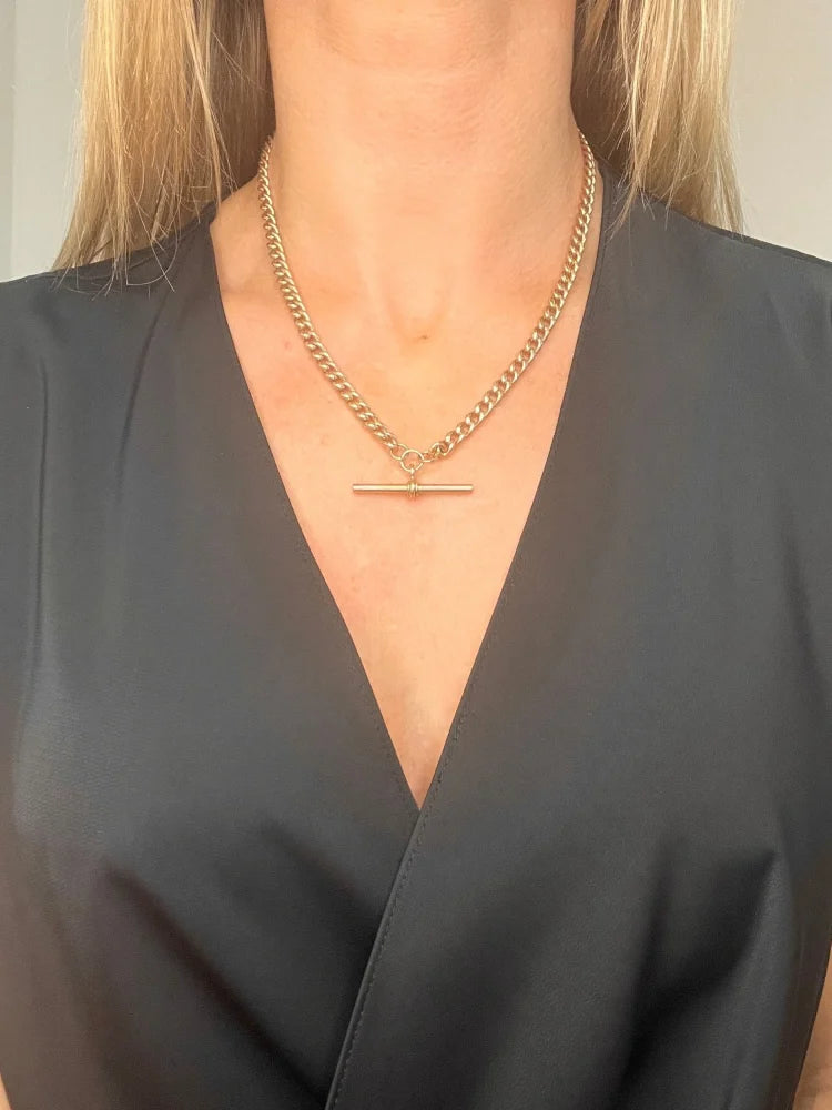 Victorian Antique 9ct Rose Gold Curb Link Albert Chain Necklace