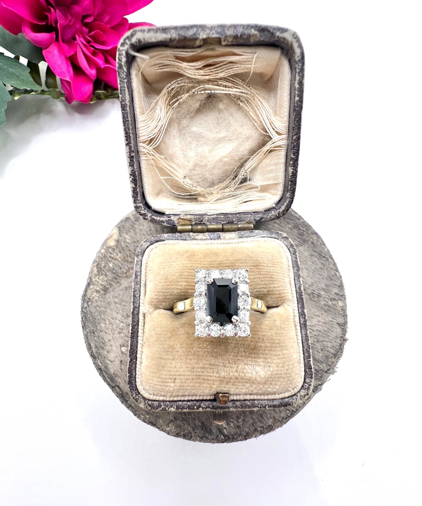 Vintage 18 Carat Gold Sapphire and Diamond Rectangular Cluster Ring, Birmingham 1989