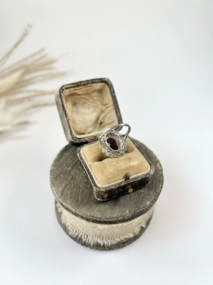 Antique Platinum Tourmaline And Diamond Cluster Ring