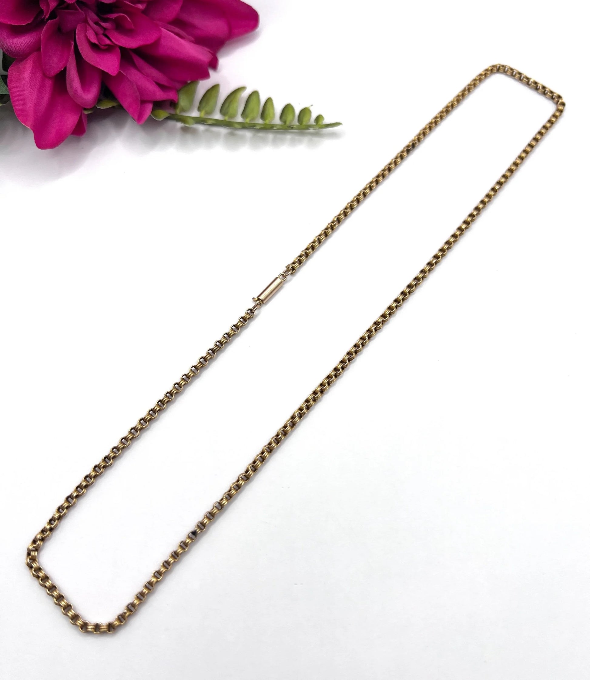 Antique 15ct Yellow Gold, 19 Inch Fancy Round Belcher Link Chain