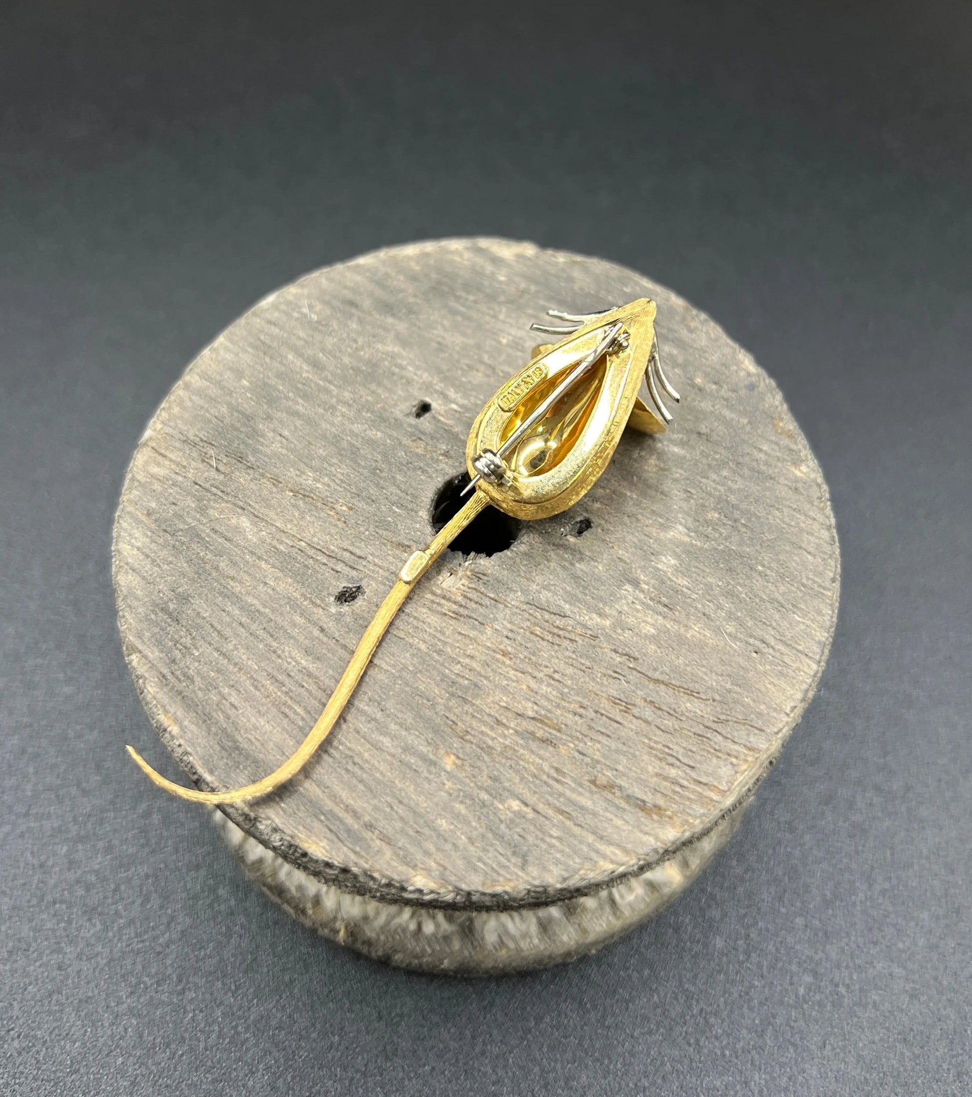 Vintage 18 ct Gold Italy 1960's Ruby Mouse Brooch, Animal Jewellery