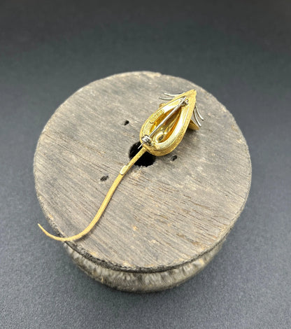 Vintage 18 ct Gold Italy 1960's Ruby Mouse Brooch, Animal Jewellery