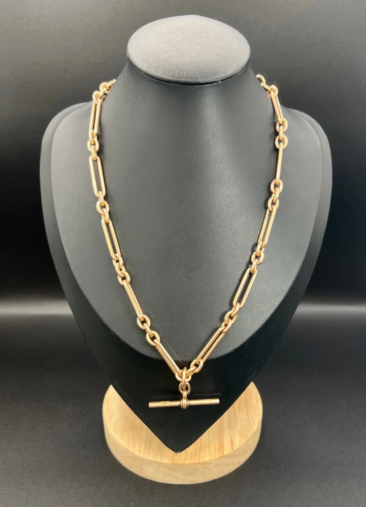Antique 9ct Rose Gold Trombone and Fetter Link Albert Chain Necklace