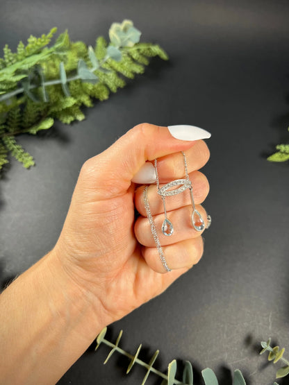 Antique Platinum, Edwardian Aquamarine & Diamond Lavalier Pendant Necklace