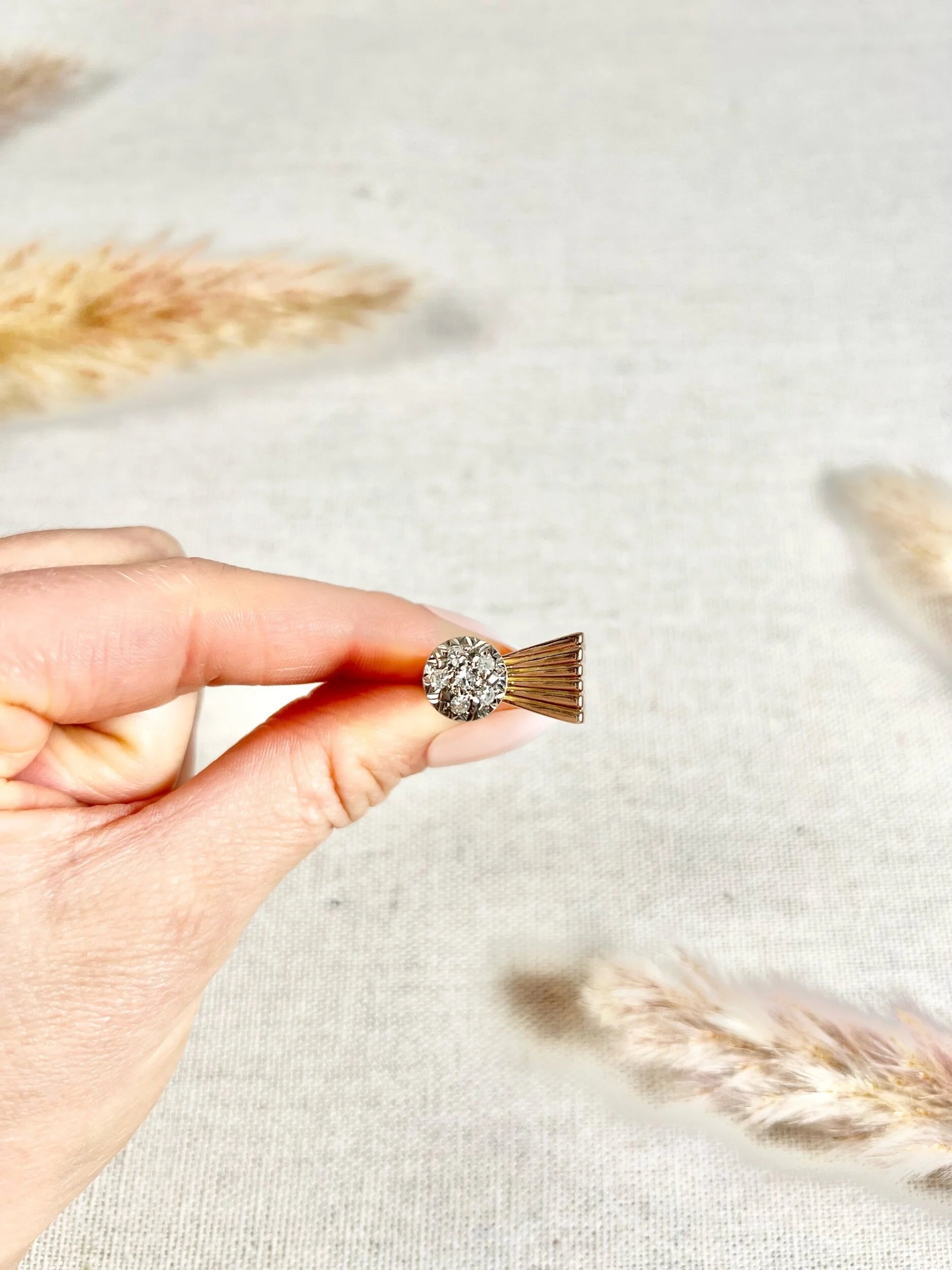 Vintage 18 Carat Rose Gold Diamond Bombé and Fan Cocktail Ring, Circa 1940