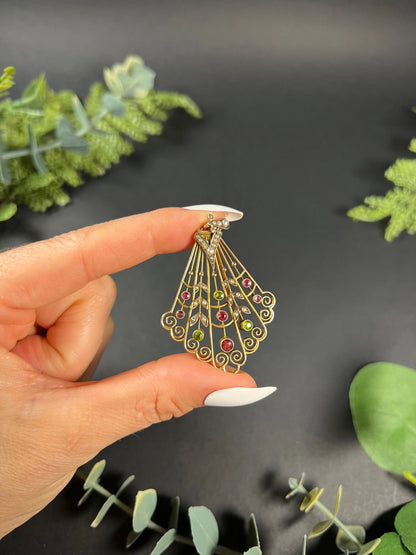Antique 9 ct Gold Edwardian Suffragette Fan Pendant