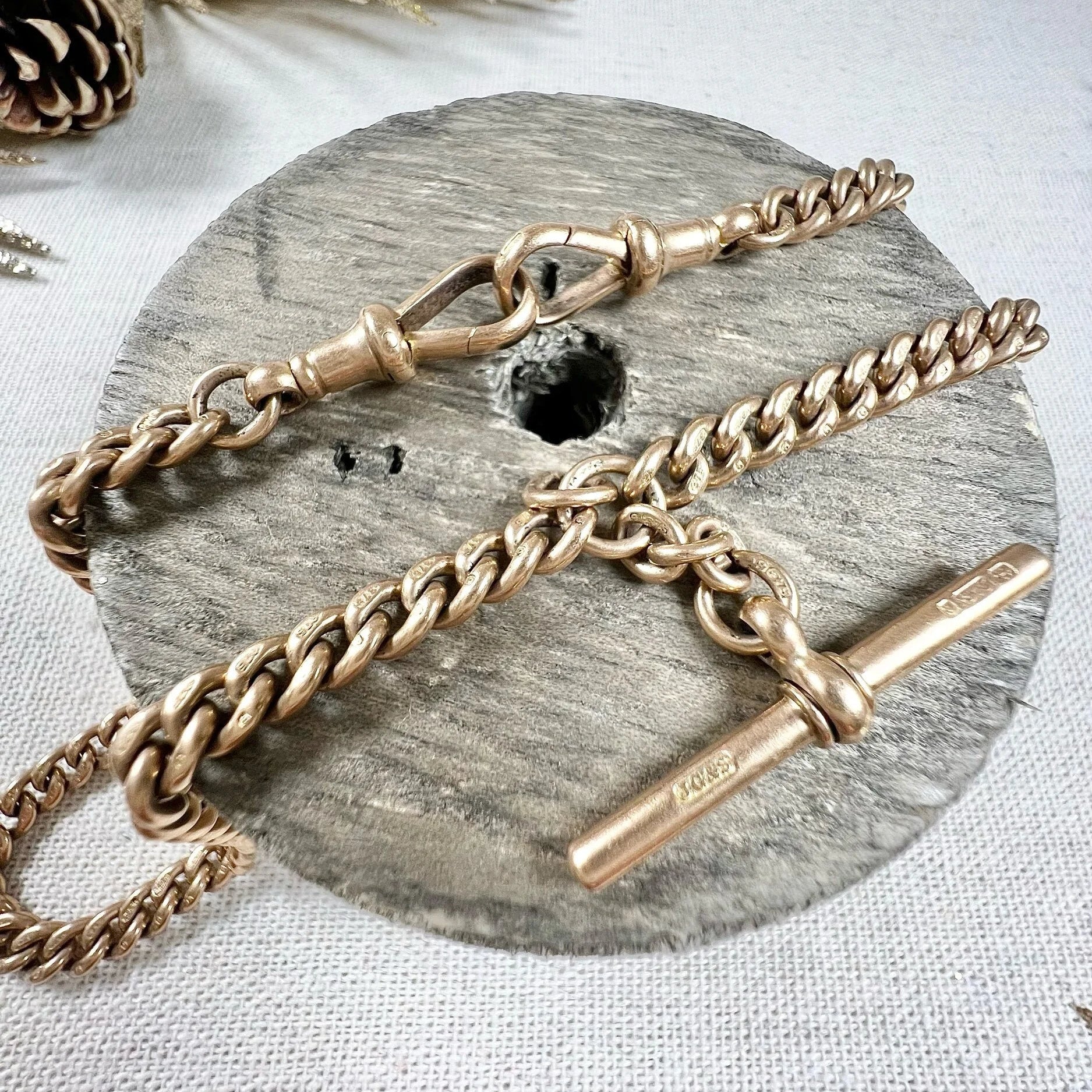 Antique 9ct Rose Gold Albert Curb Chain Necklace