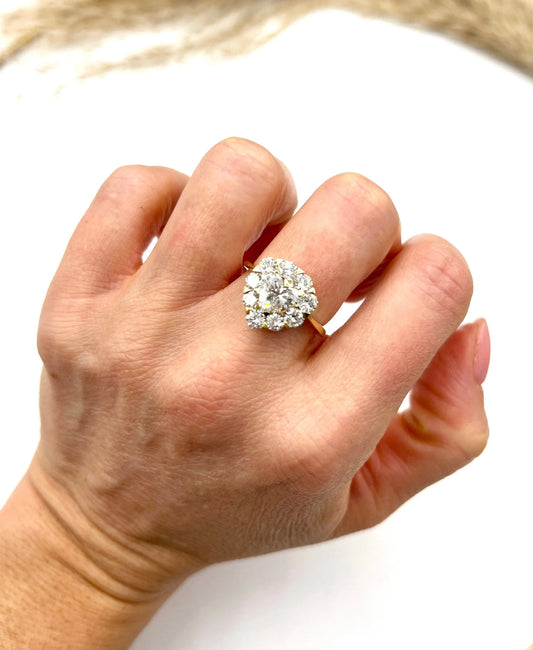 Vintage 3ct Heart Shaped Diamond Cluster Ring