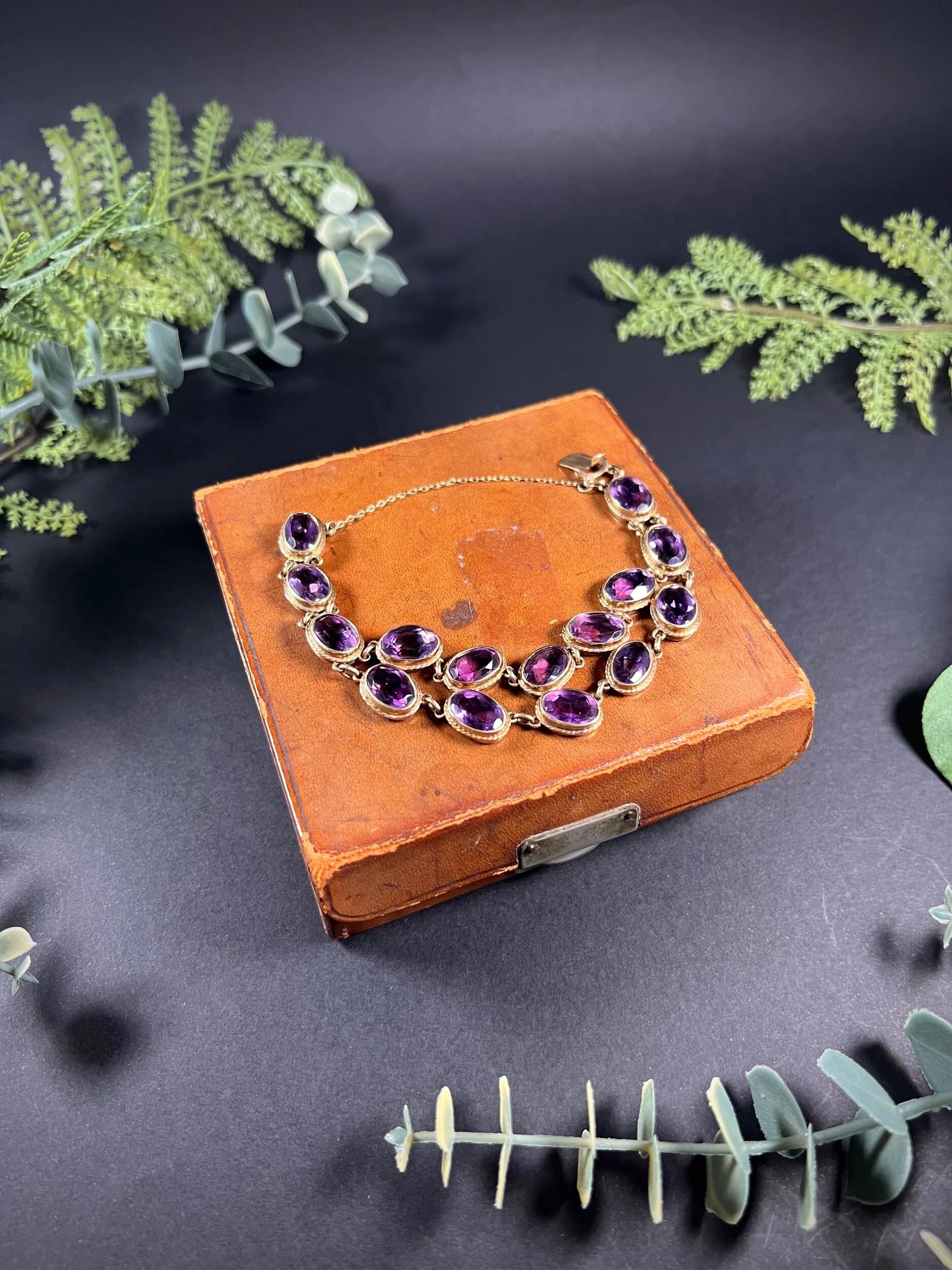 Antique 9ct Gold Edwardian Faceted Amethyst Bracelet