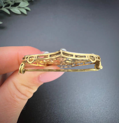 Belle Epoque 18 Carat Gold, Platinum, Diamond and Pearl Flower Basket Brooch/Pendant