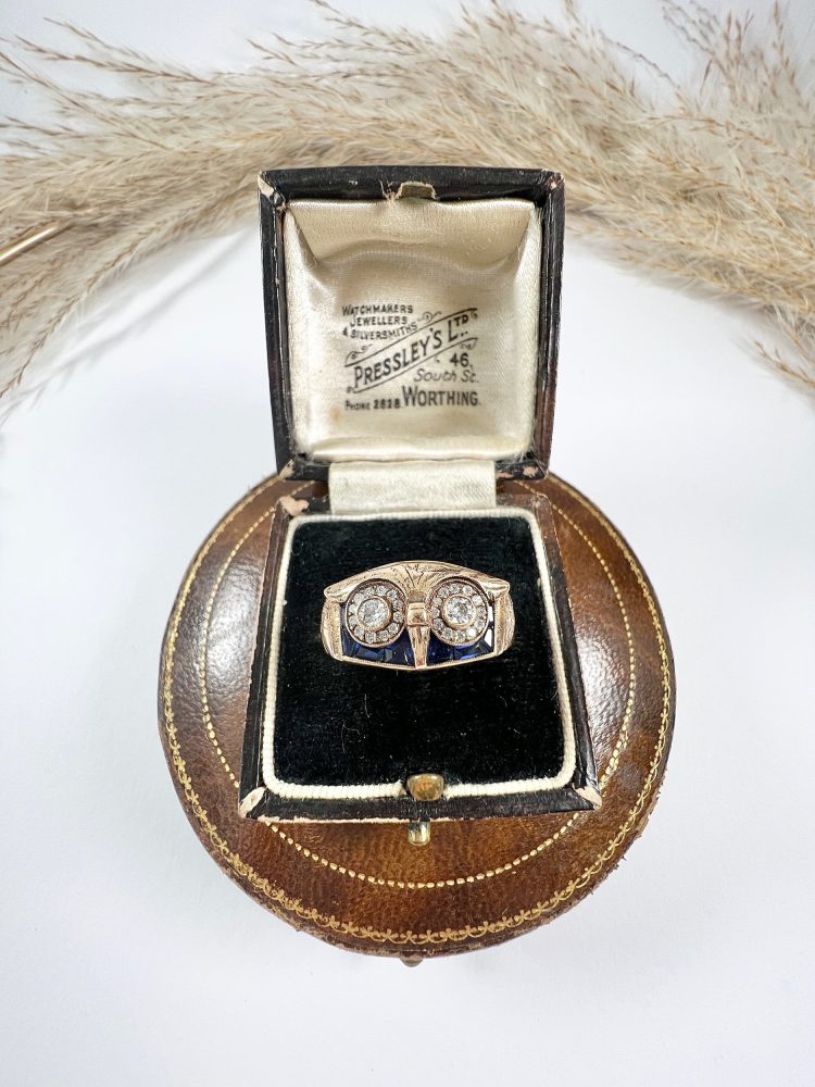 Vintage Owl Cocktail Ring In 18 Carat Rose Gold With Diamonds And Sapphires
