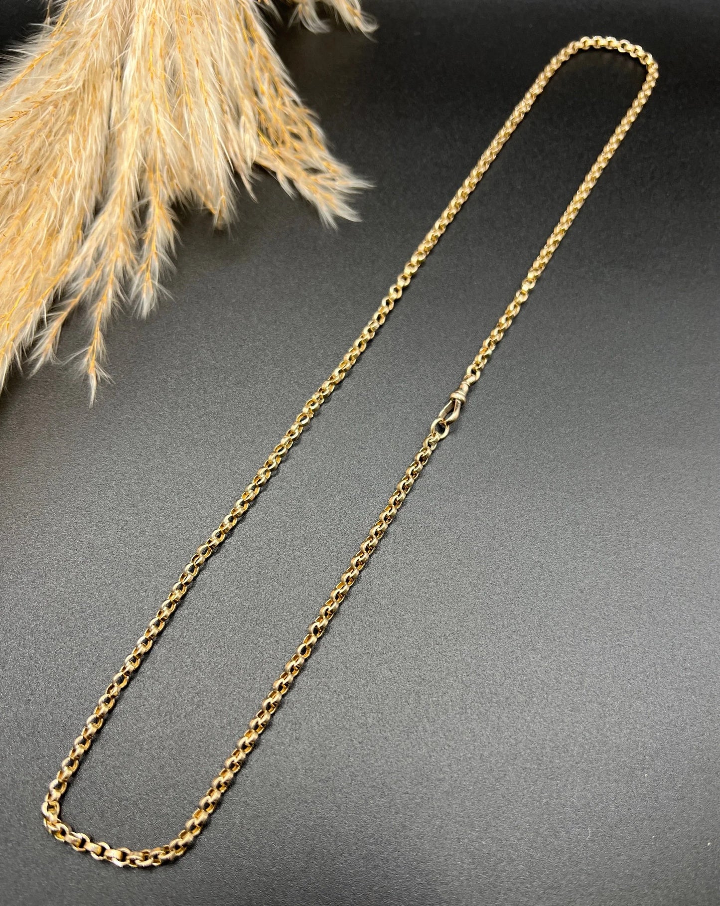 Antique 9 Carat Rose Gold Rolo Link 25 Inch Chain Necklace, Circa 1900