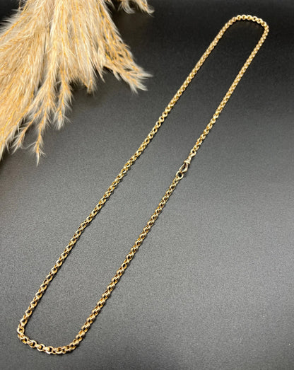 Antique 9 Carat Rose Gold Rolo Link 25 Inch Chain Necklace, Circa 1900