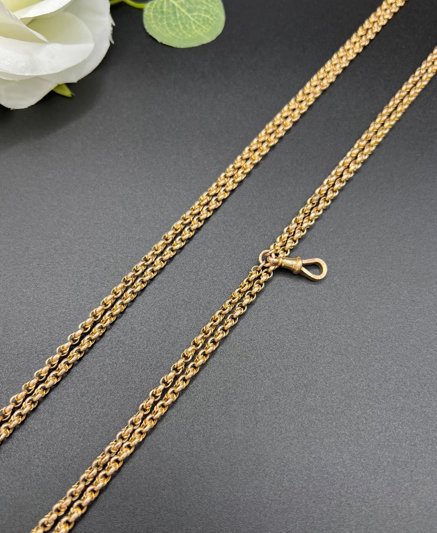 Antique 9 ct Gold Belcher Chain: Edwardian Fancy Belcher Link Long Guard Necklace