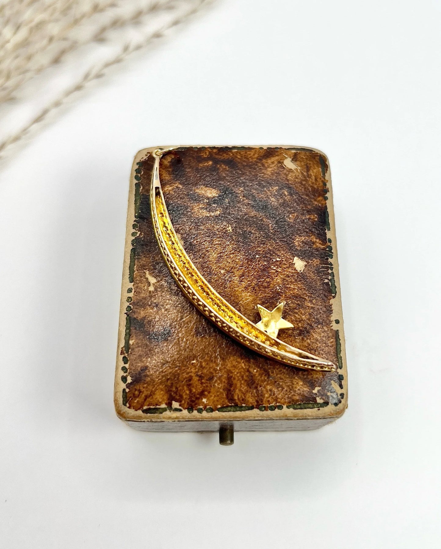 Antique 15ct Gold, Edwardian Pearl Crescent Moon & Star Pendant, Celestial Jewellery
