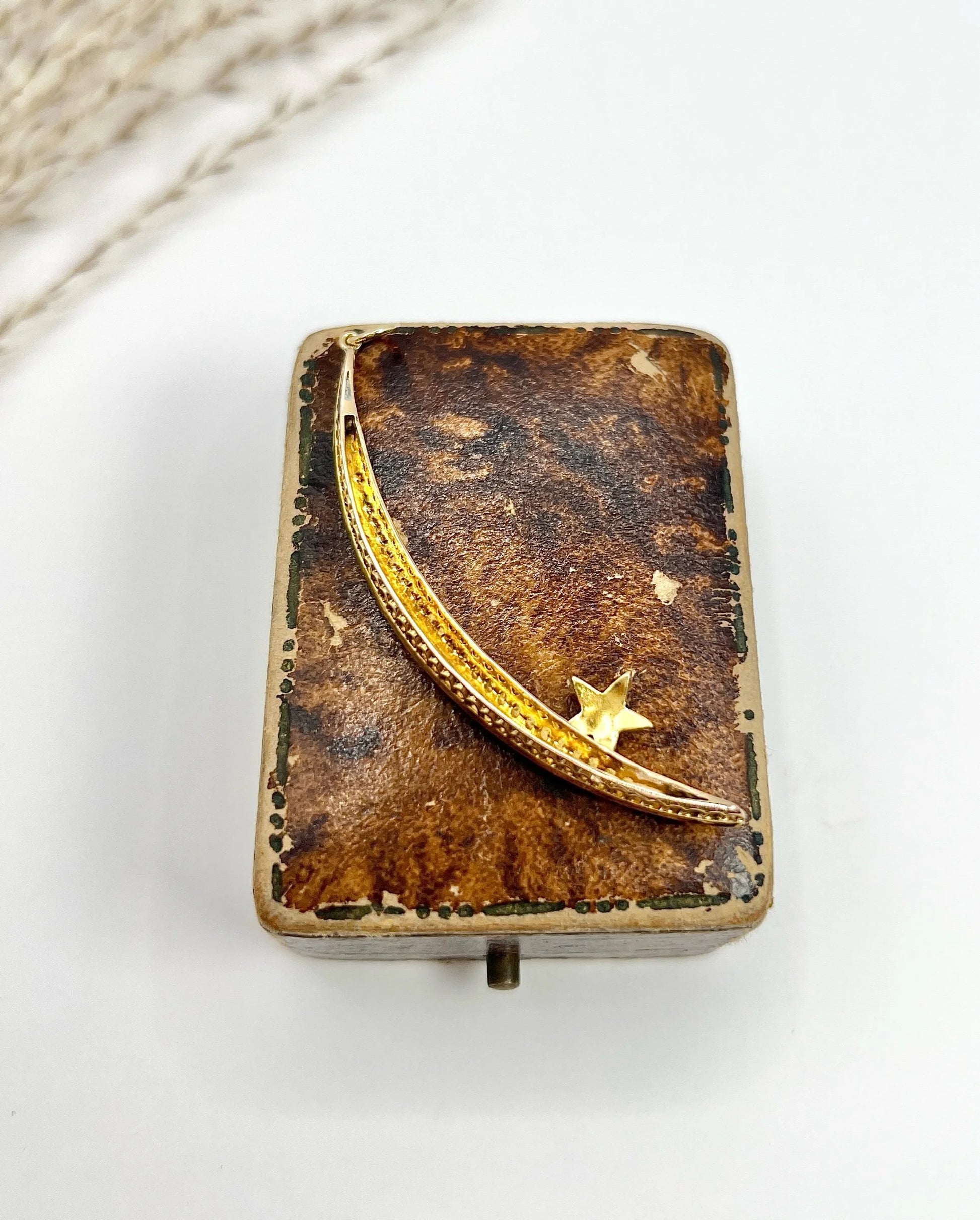 Antique 15ct Gold, Edwardian Pearl Crescent Moon & Star Pendant, Celestial Jewellery