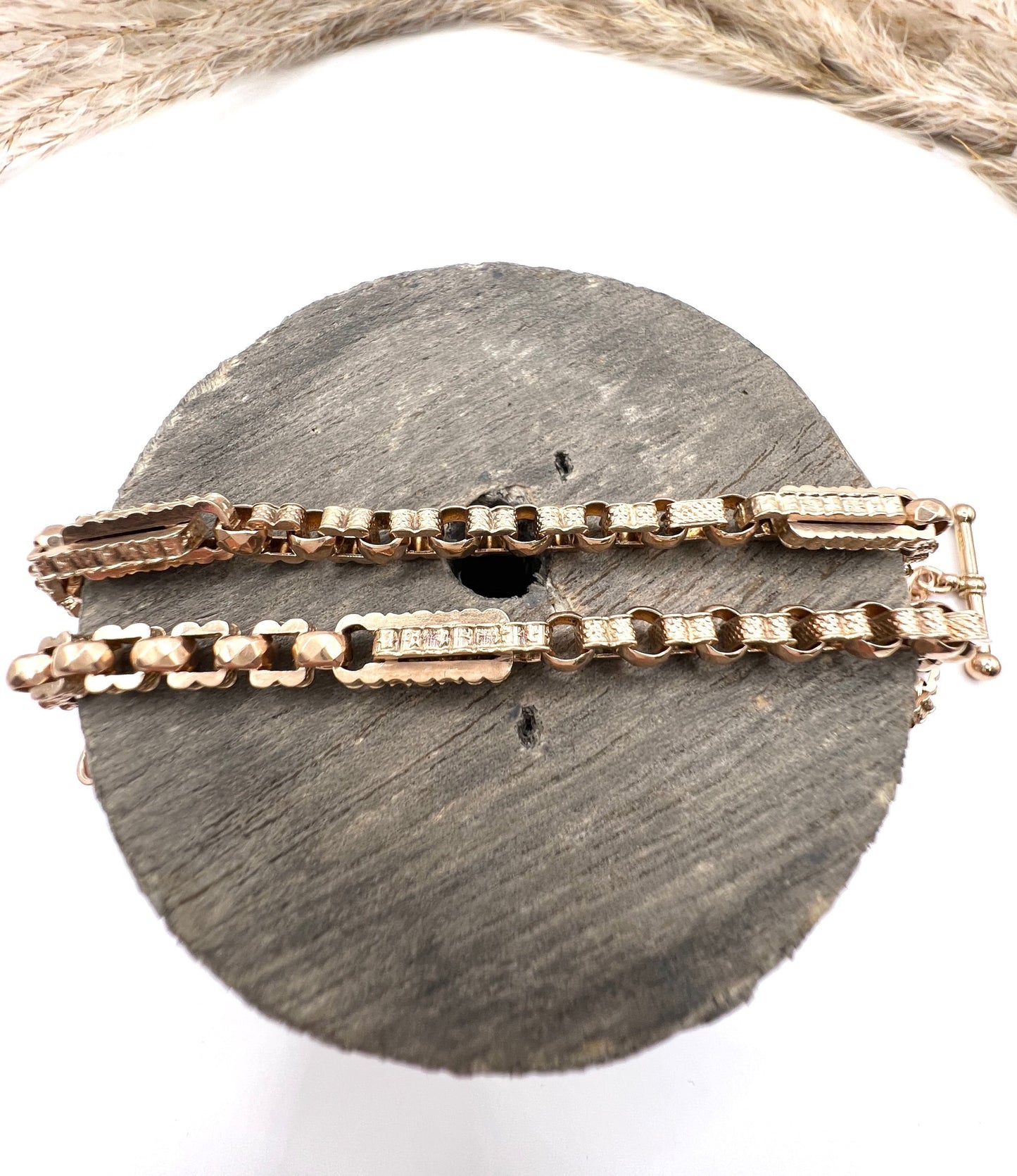 Edwardian Antique 9ct Rose Gold Paperclip Link Albert Chain Necklace