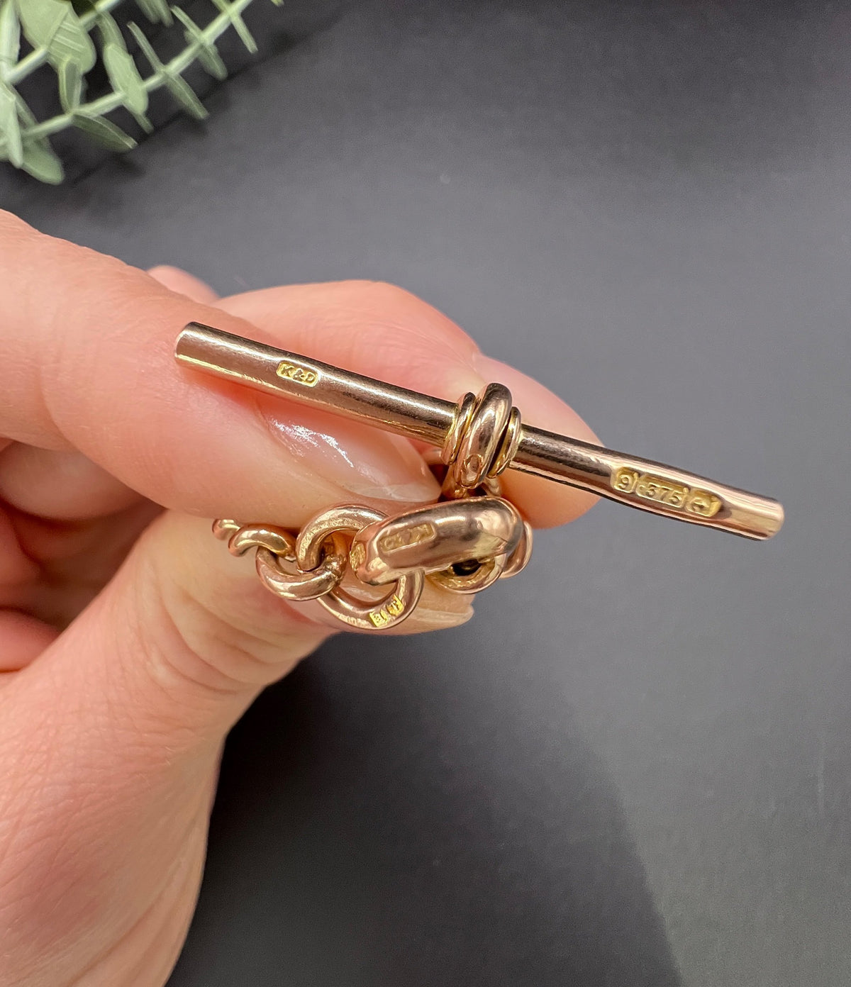 Vintage Antique 9ct Rose Gold Curb Link Albert Bracelet, Birmingham 1929