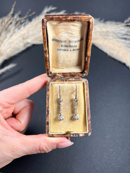 Antique 18 ct Gold And Platinum Edwardian Diamond Dormeuse Drop Earrings