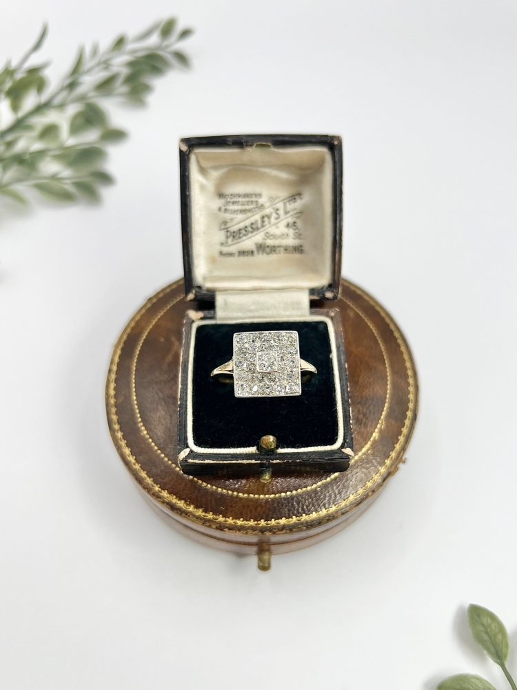 Edwardian Antique 2ct Old Cut Diamond Square Cluster Ring