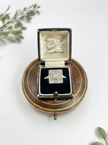 Edwardian Antique 2ct Old Cut Diamond Square Cluster Ring