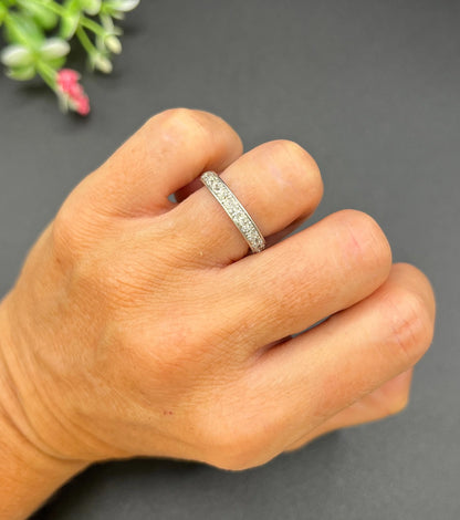 Antique French Platinum Diamond Full Eternity Ring, 1.20 Carats, Circa 1920