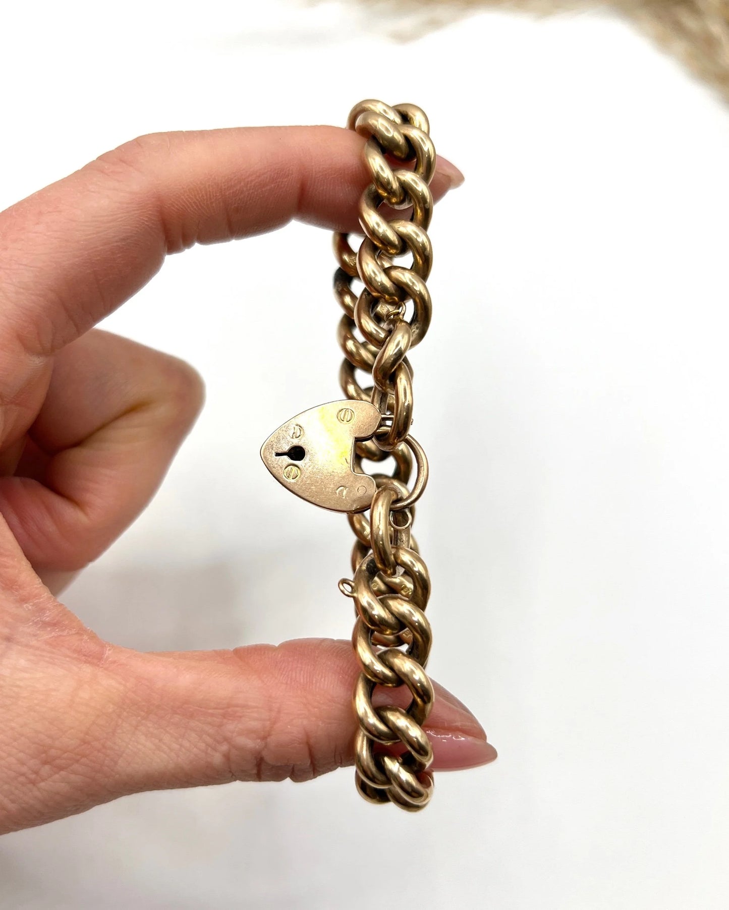 Antique 9 Carat Edwardian Rose Gold Curb Bracelet
