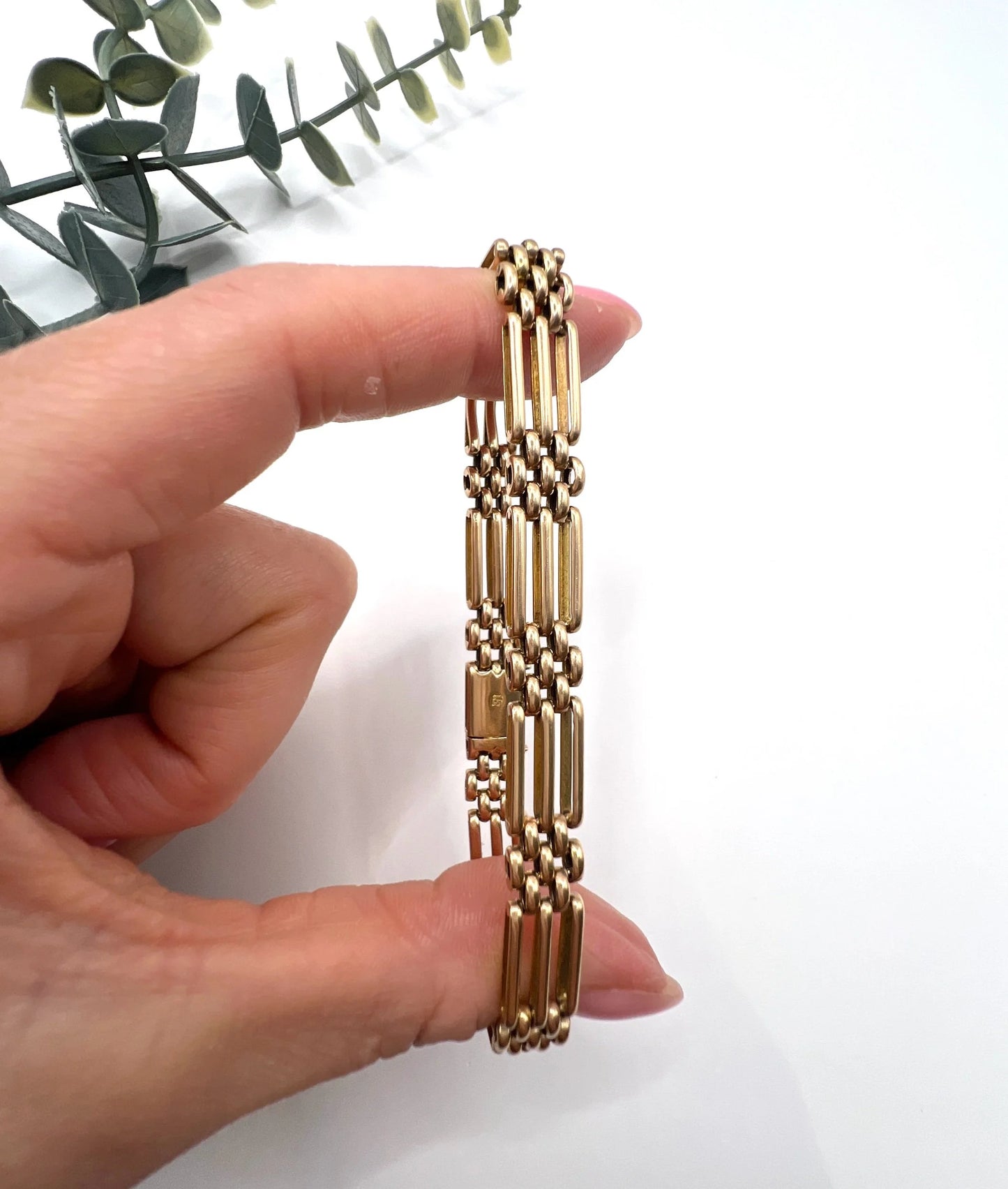 Antique 15 Carat Yellow Gold Three Row Gate Bracelet, Circa 1900