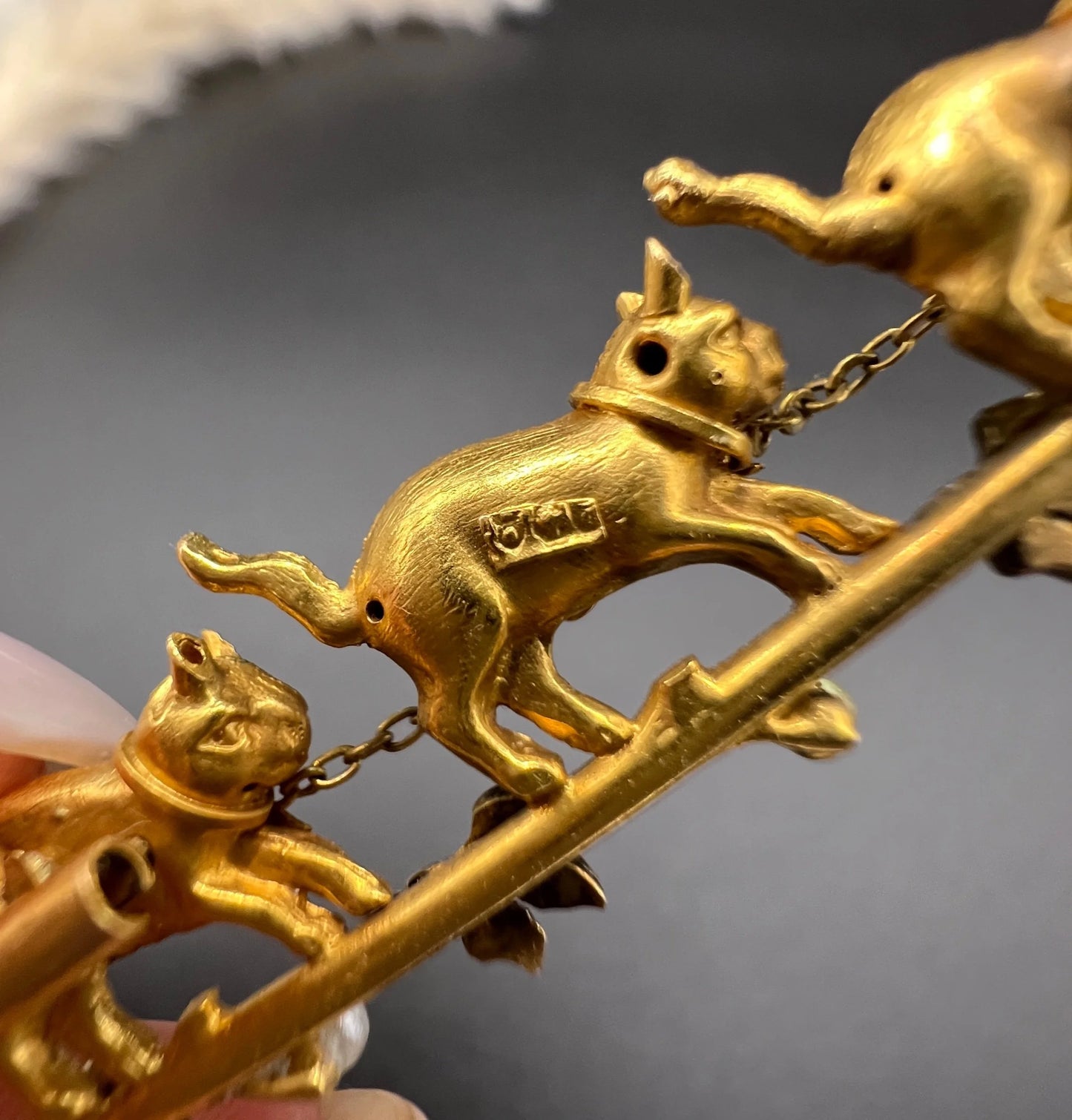 Antique 18 Carat Yellow Gold Diamond and Seed Pearl Cat Brooch, Circa 1910