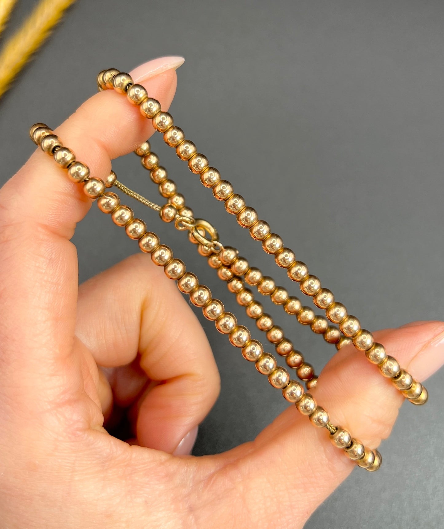 Edwardian 9 Carat Rose Gold Marseille Gold Ball Necklace, Circa 1910