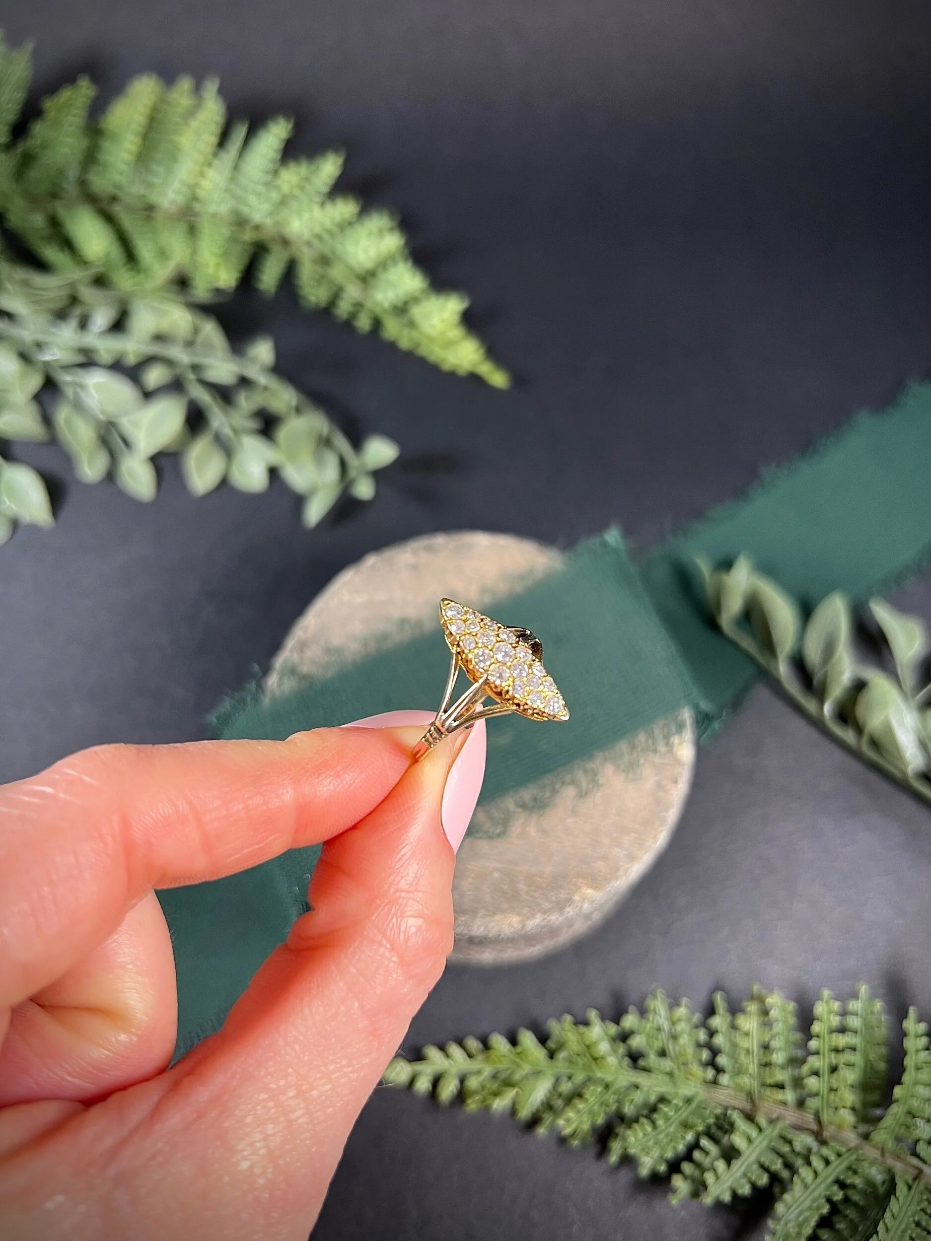 Victorian 18 Carat Yellow Gold Diamond Navette/Marquise Ring, Circa 1880