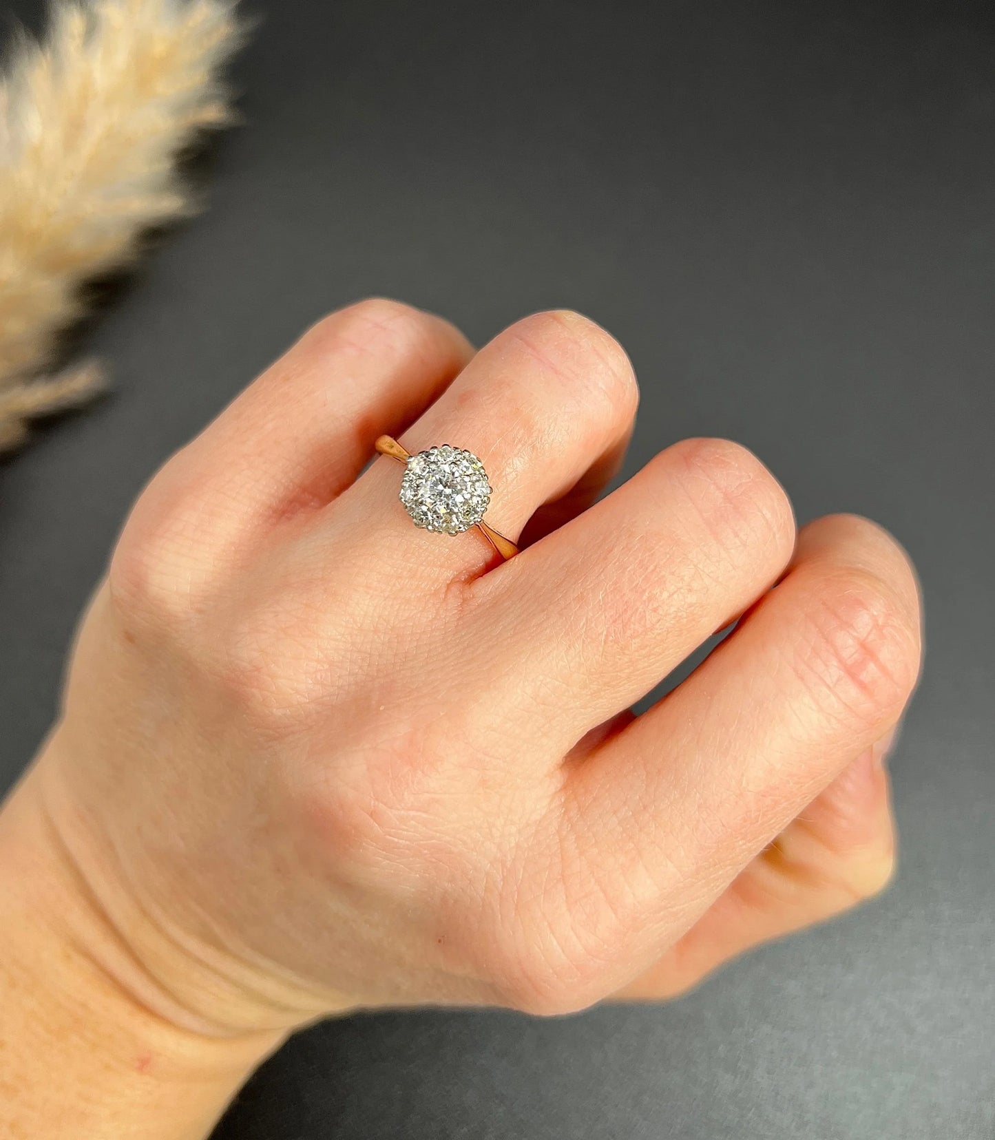 Vintage 1940's 18 Carat Gold And Platinum Diamond Cluster Engagement Ring