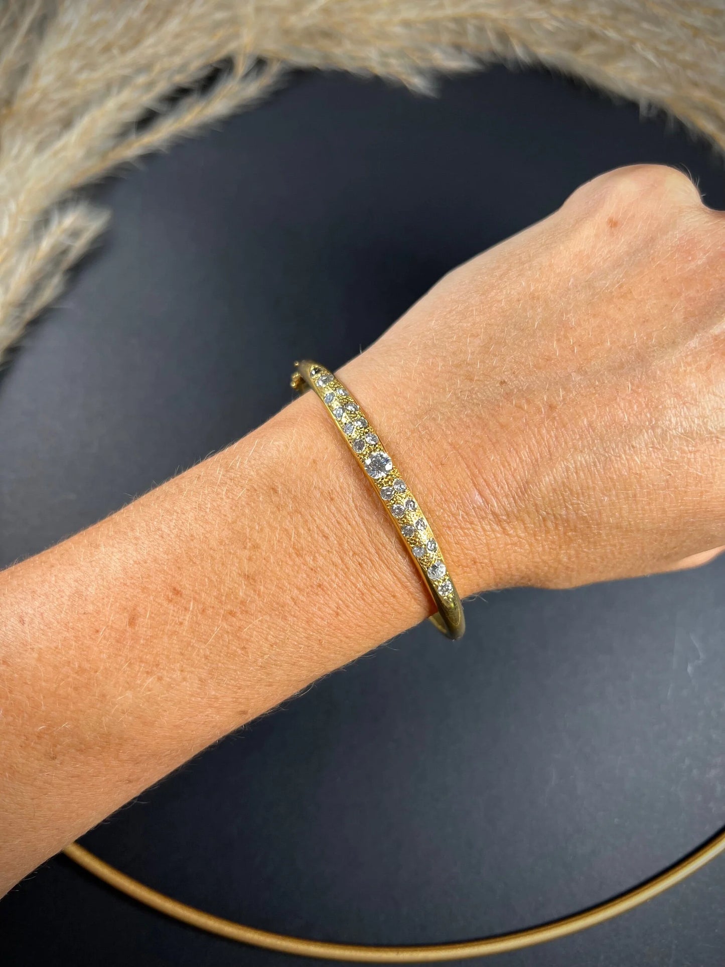 Vintage French 18 Carat Yellow Gold Diamond Bangle Bracelet, Circa 1960