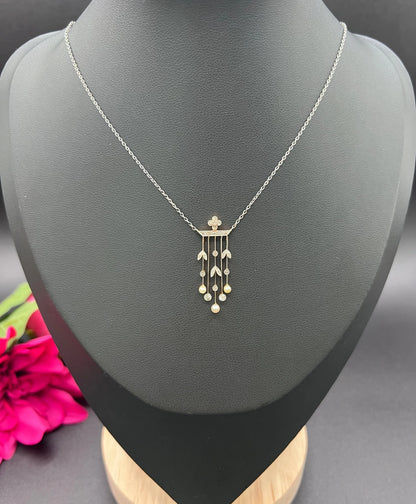 Antique 18ct Gold & Platinum, Edwardian Diamond and Pearl Pendant Necklace