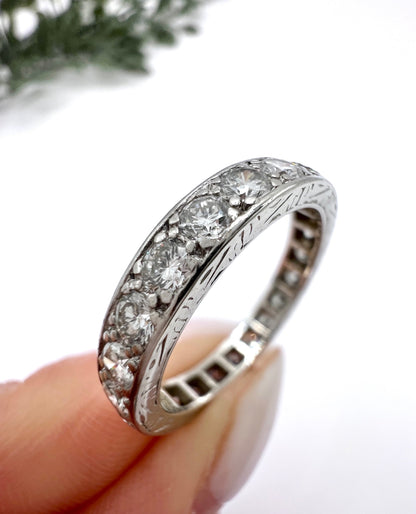 Antique 1920s Platinum French Stamped, 2 Carat Full Diamond Eternity Ring, Wedding Band