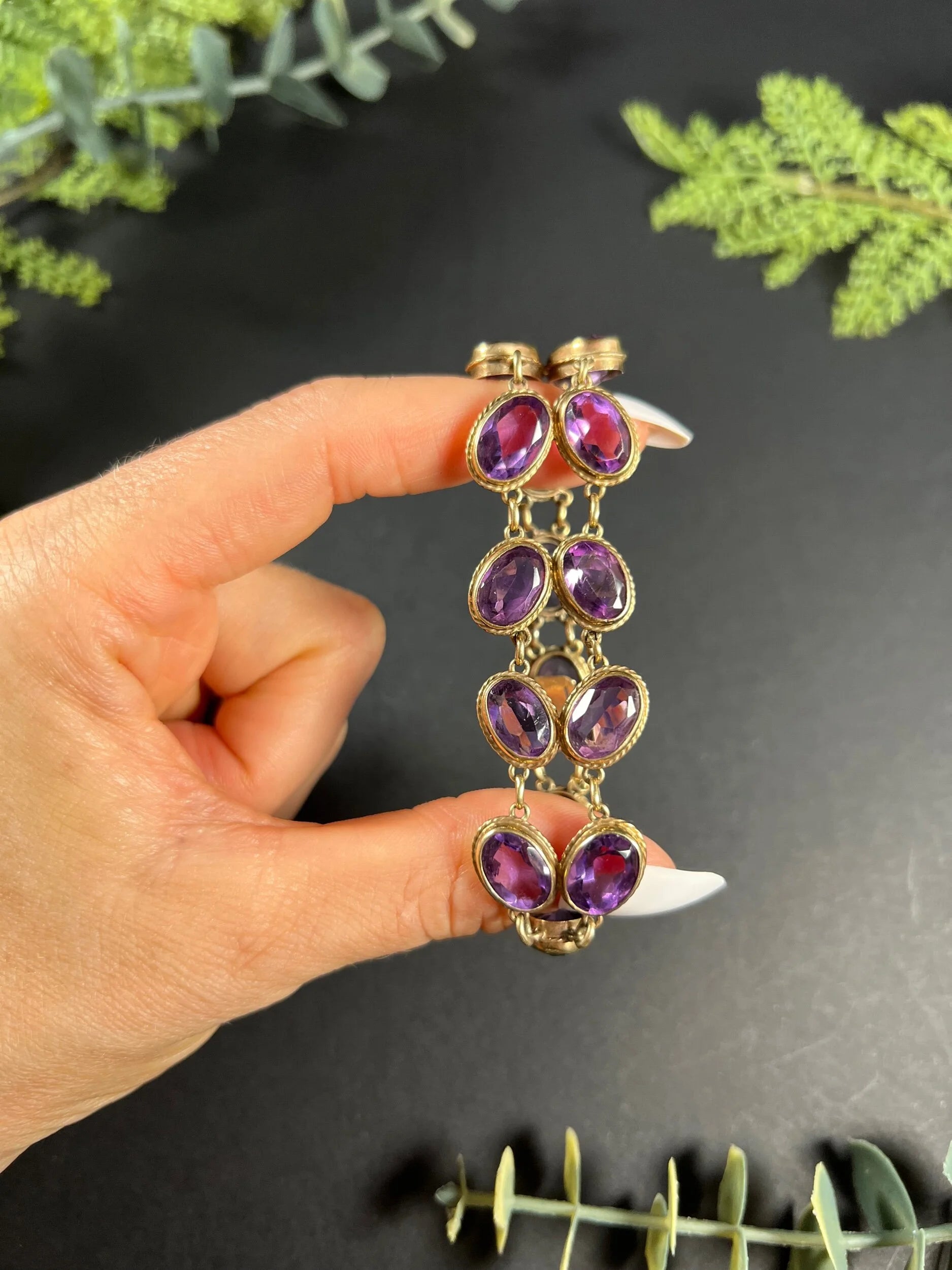 Antique 9ct Gold Edwardian Faceted Amethyst Bracelet