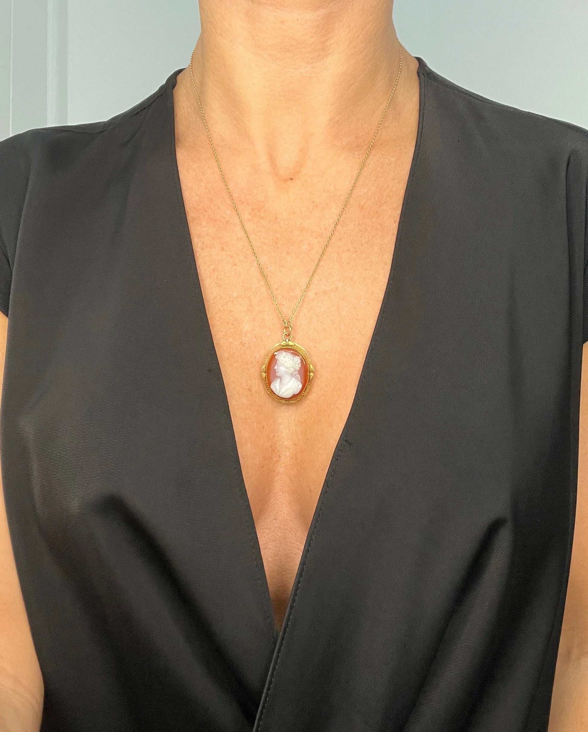 Victorian 10 Carat Gold Hardstone Cameo Brooch/Pendant Necklace, Circa 1890