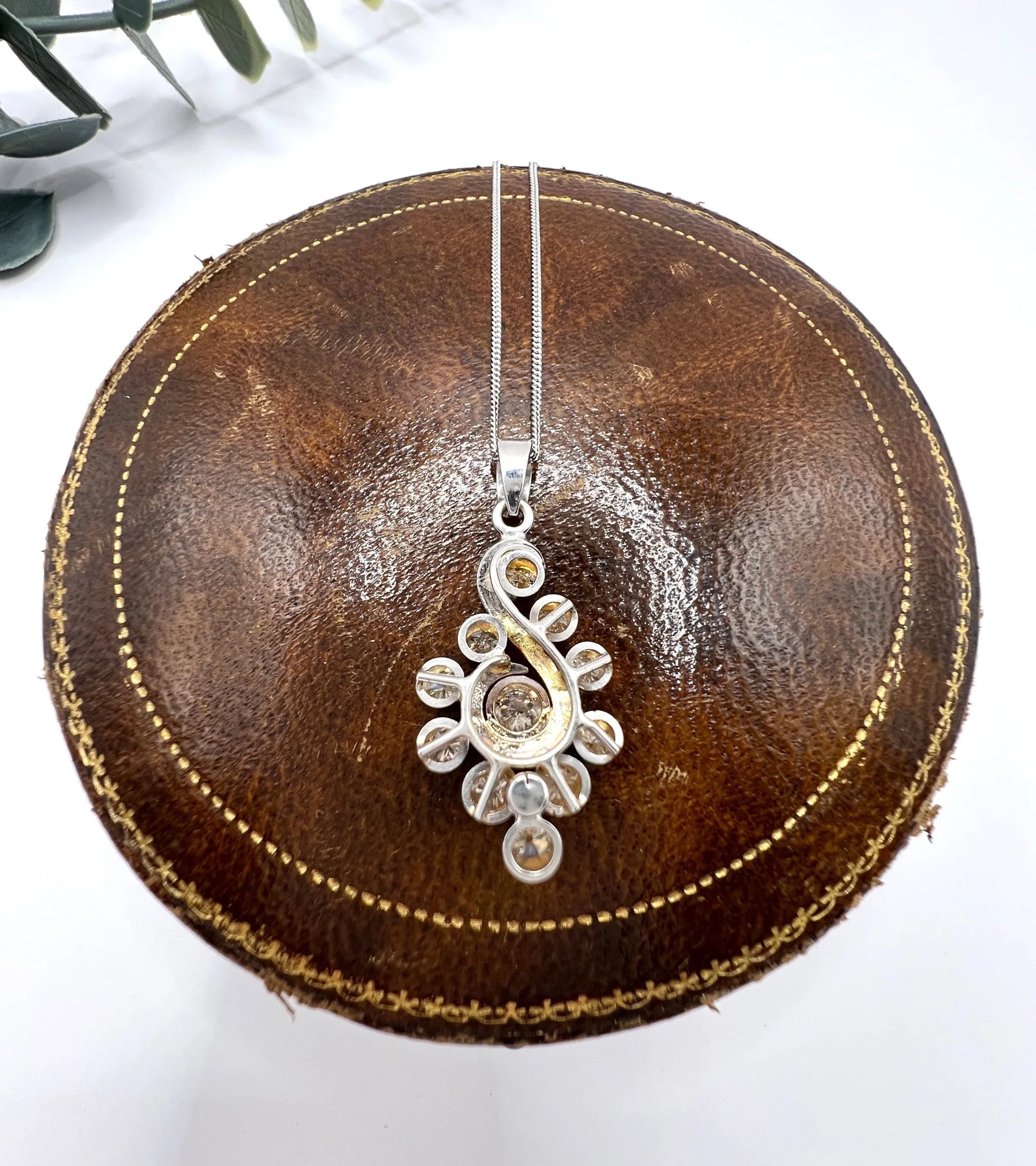 Vintage 18 Carat White Gold, 1980's 1.20 Carat Diamond Swirl Pendant Necklace